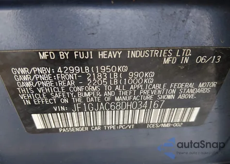 2013 Subaru Impreza 2.0I Premium из США, поврежденный, VIN JF1GJAC68DH034167